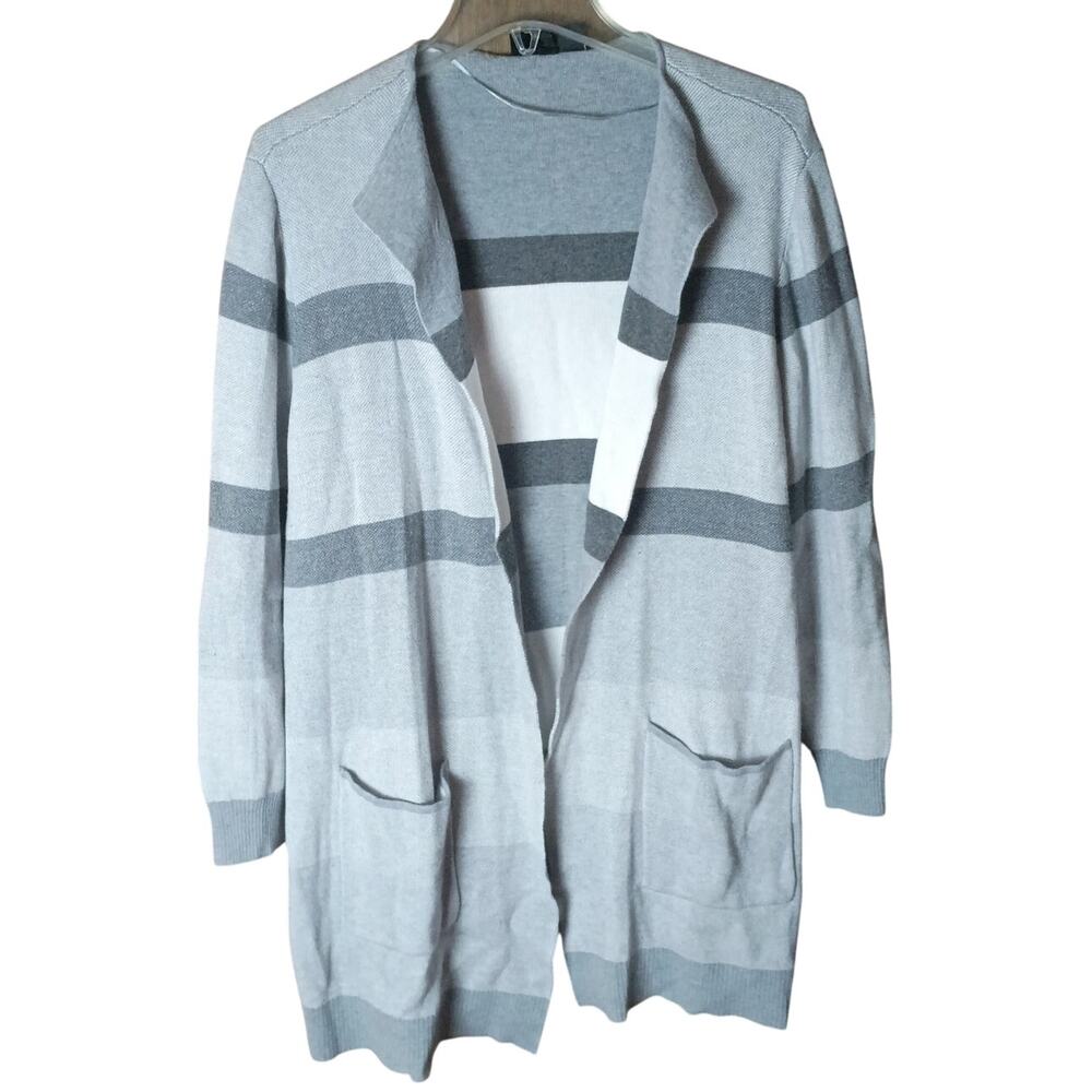 Lane Bryant Women 18/20 Gray Striped Open Front Knit Cardigan Sweater